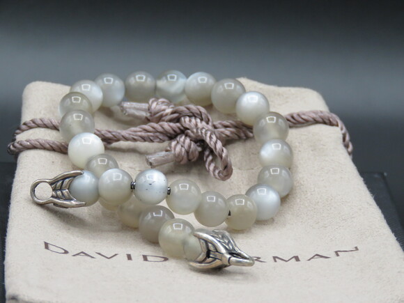 DAVID YURMAN Unisex Sterling Silver 8mm Moonstone Spiritual Beads Bracelet 8.5” - Picture 2 of 3